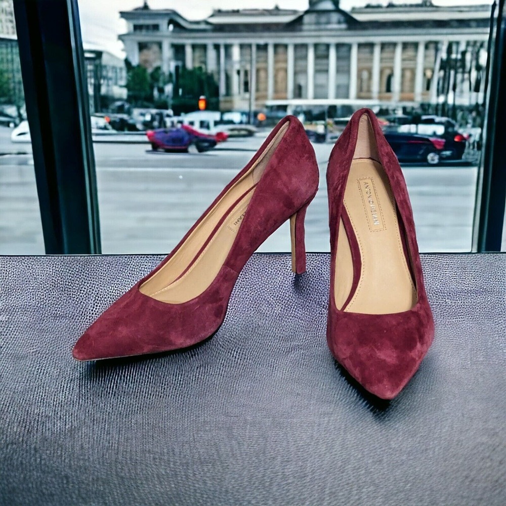 Size 6.5M Antonio Melani Women's Suede And Leather Burgundy Wine Red Shoes Heels